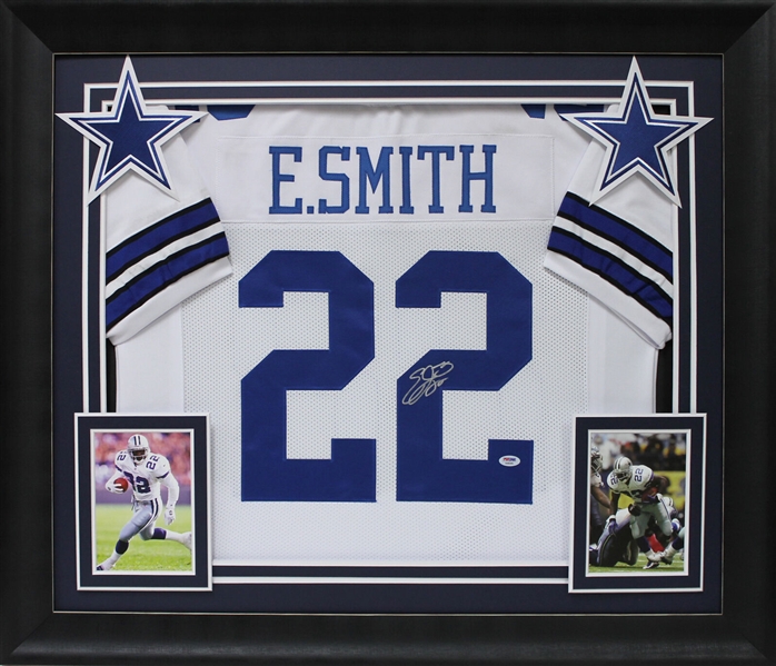 Emmitt Smith Signed Cowboys Jersey in Custom Framed Display (Beckett/BAS)