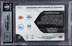 Magic Johnson & Julius Erving Signed 2008-09 UD SPX Game Used Swatch Card (Beckett/BAS Encapsulated)