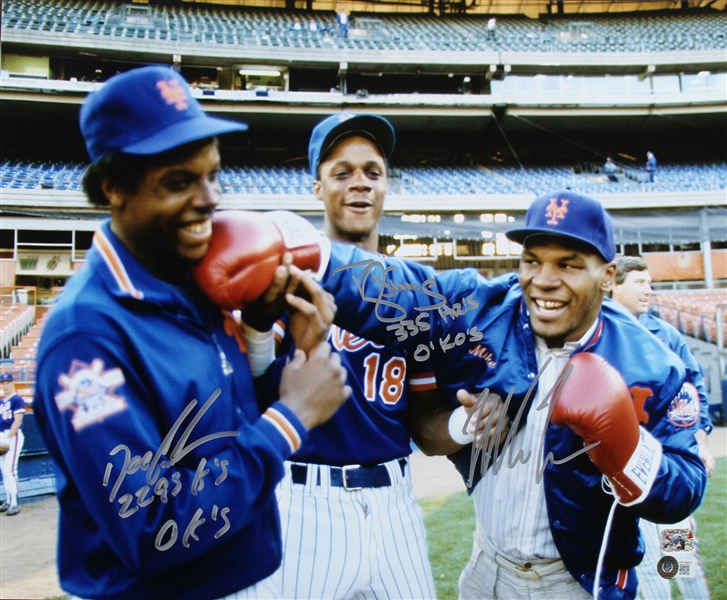 Mike Tyson, Daryl Strawberry & Dwight Gooden Signed 16 x 20 Color Photo with Unique Inscriptions (Beckett/BAS)