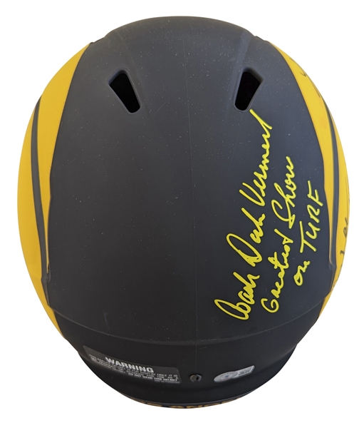 Rams SB Champs Signed Full Sized Replica Helmet with Warner, Vermeil, Holt & Faulk (Beckett/BAS Witnessed)