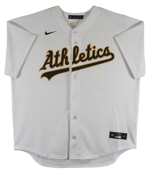 Rickey Henderson Signed Athletics Jersey with Man of Steal Inscription (Beckett/BAS Witnessed)