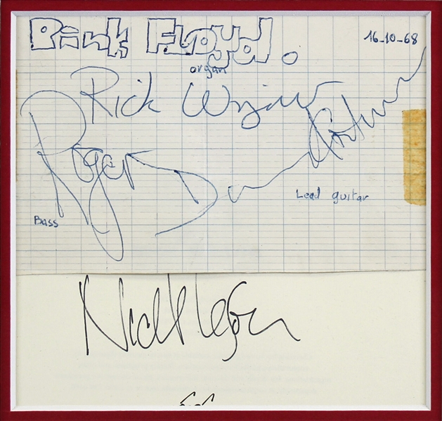 Pink Floyd Group Signed Cuts in Custom Framed Display (Beckett/BAS LOA)