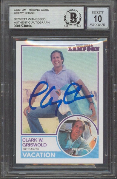 Chevy Chase Signed Vacation Custom Trading Card with GEM MINT 10 Autograph! (Beckett/BAS Encapsulated)