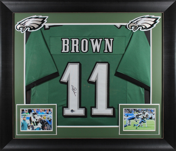 A.J. Brown Signed Eagles Jersey in Custom Framed Display (Beckett/BAS Witnessed)