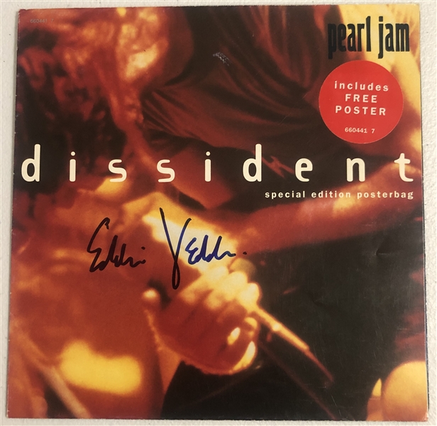 Pearl Jam: Eddie Vedder Signed Dissident 7” 45 Record Poster Sleeve (John Brennan Collection) (JSA Authentication) 