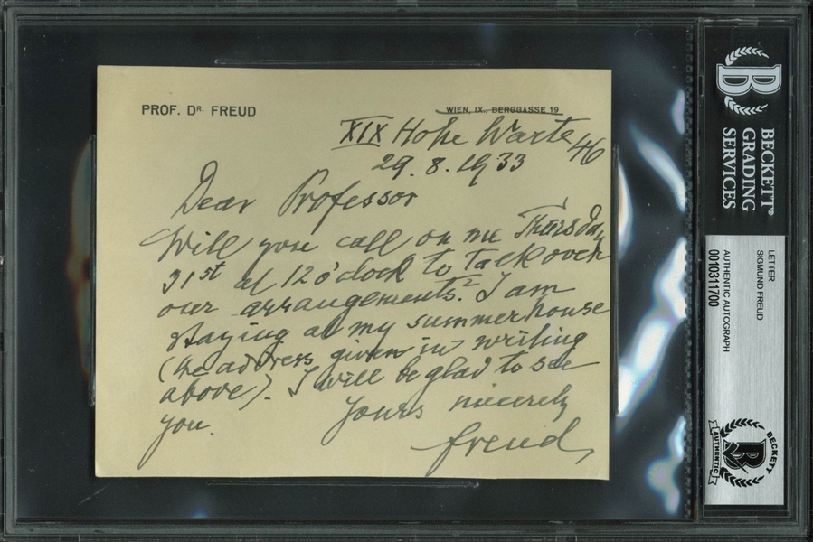 Sigmund Freud Rare Handwritten & Signed 1933 Note in English in Custom Framed Display (BAS/Beckett Encapsulated)