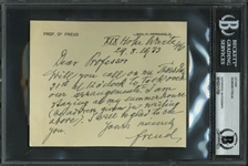 Sigmund Freud Rare Handwritten & Signed 1933 Note in English in Custom Framed Display (BAS/Beckett Encapsulated)