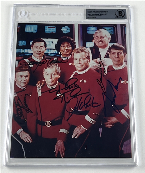 Star Trek Cast-Signed 8” x 10” Photo (6 Sigs) (Beckett/BAS Encapsulated) 
