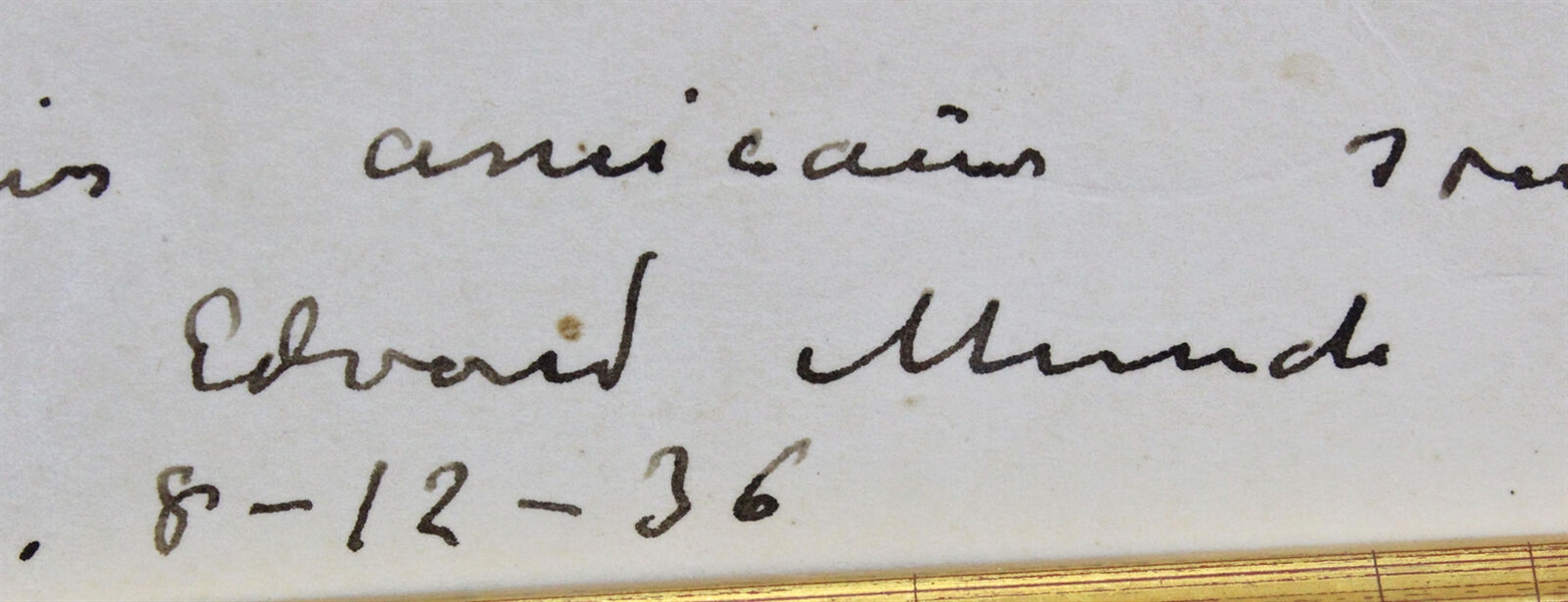 Edvard Munch Rare Handwritten & Signed Letter in Custom Framed Display (Beckett/BAS)