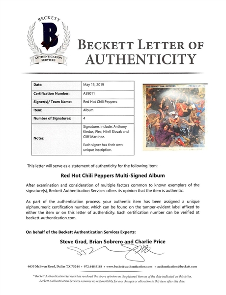 Red Hot Chili Peppers EARLY Signed Freaky Styley Album Cover w/ Complete Original Lineup incl. Ultra-Rare Slovak! (Beckett/BAS)