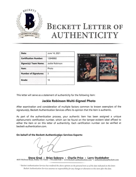 Jackie Robinson Double Signed 7.75 x 10 Color Magazine Page Photograph with GEM MINT 10 Autograph (Beckett/BAS Encapsulated)
