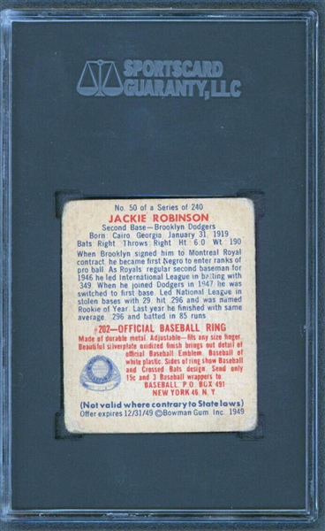 1949 Jackie Robinson Bowman #50 - SGC Graded PR 1
