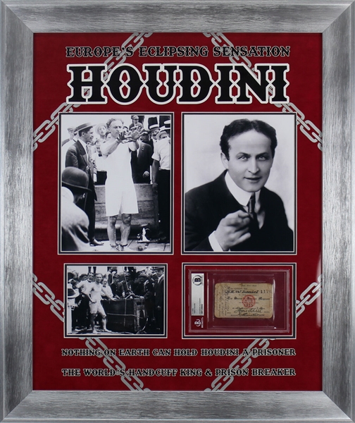 Harry Houdini Signed 1925 Society of American Magicians Membership Card in Amazing Framed Display (Beckett/BAS Encapsulated)