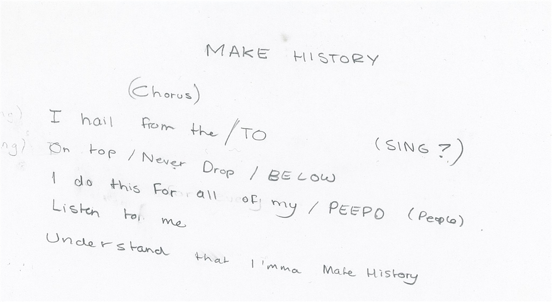 Drake Original Handwritten Lyrics on 8.5” x 11” Piece of Paper (Beckett/BAS Authentication) 