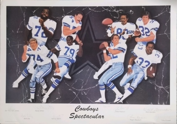 Dallas Cowboys 28” x 20” Litho Signed In-Person by (8) All-Time Greats (Third Party Guaranteed) 