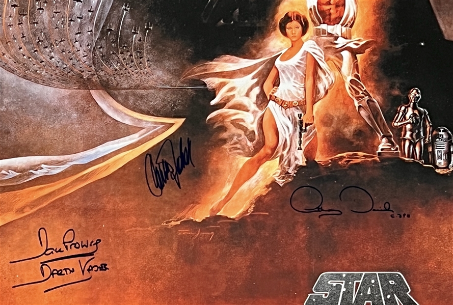 Star Wars “A New Hope” Fisher, Prowse, and Daniels In-Person Signed Full-Sized 1993 Reprint One-Sheet “Style A” Movie Poster (Authentic Signings) (Third Party Guaranteed) 