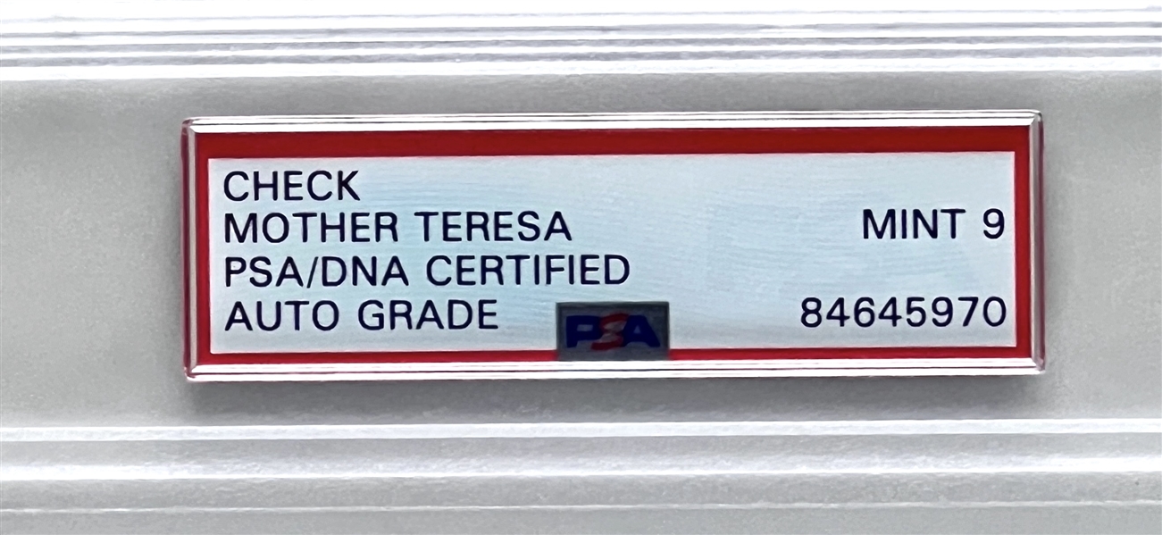 Mother Teresa 1993 Signed Endorsed Check (PSA Encapsulated & Graded MINT 9) 