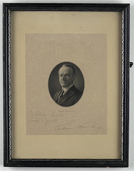 Calvin Coolidge Signed 4.25” x 5.25” Engraved Photo Framed (Third Party Guaranteed) 