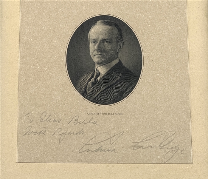 Calvin Coolidge Signed 4.25” x 5.25” Engraved Photo Framed (Third Party Guaranteed) 