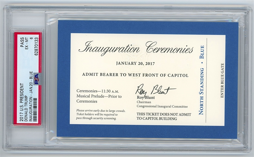 President Donald Trump 2017 Inauguration Original Ticket (Encapsulated & Graded PSA EX-MT 6) 