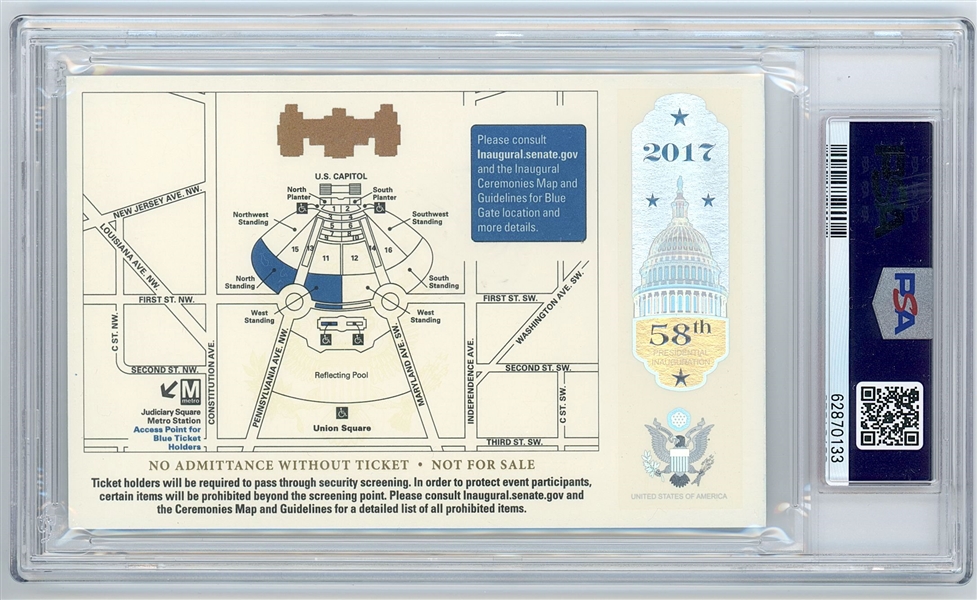 President Donald Trump 2017 Inauguration Original Ticket (Encapsulated & Graded PSA EX-MT 6) 