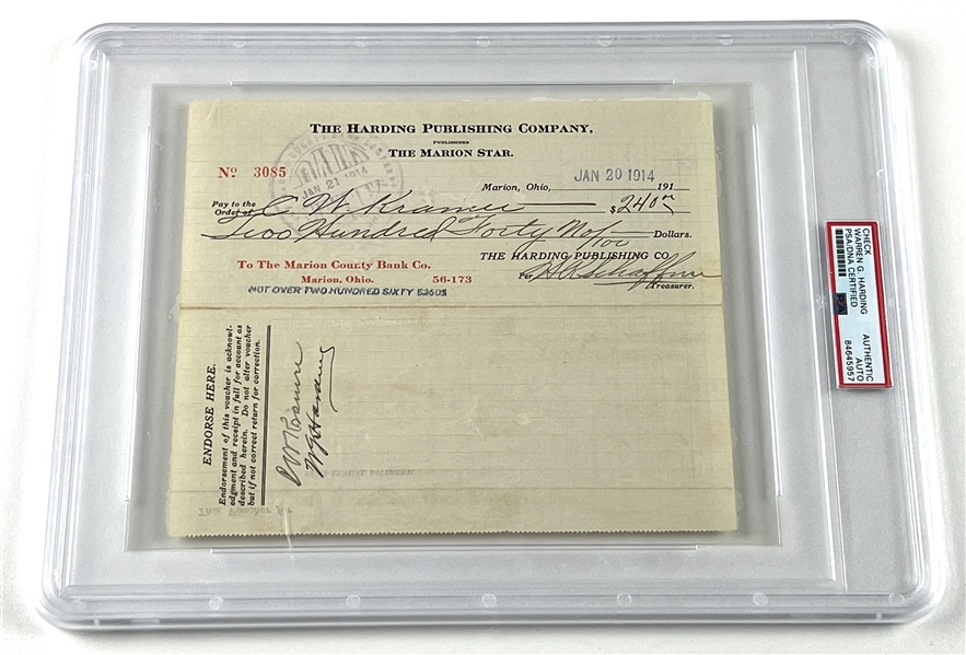 Warren G. Harding Signed Check Voucher (PSA Encapsulated)