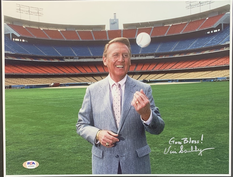 Vin Scully Signed 11 x 14 Photo (PSA COA)