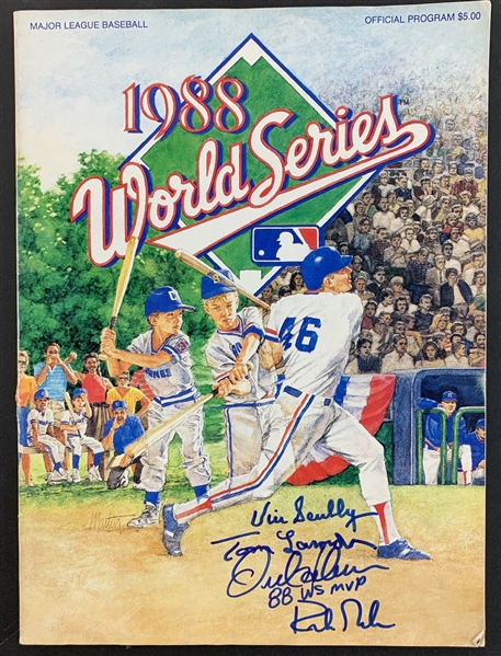 1988 World Series Program Signed by Dodger Greats Incl. Scully, Lasorda, Gibson & Hershiser! (PSA LOA)