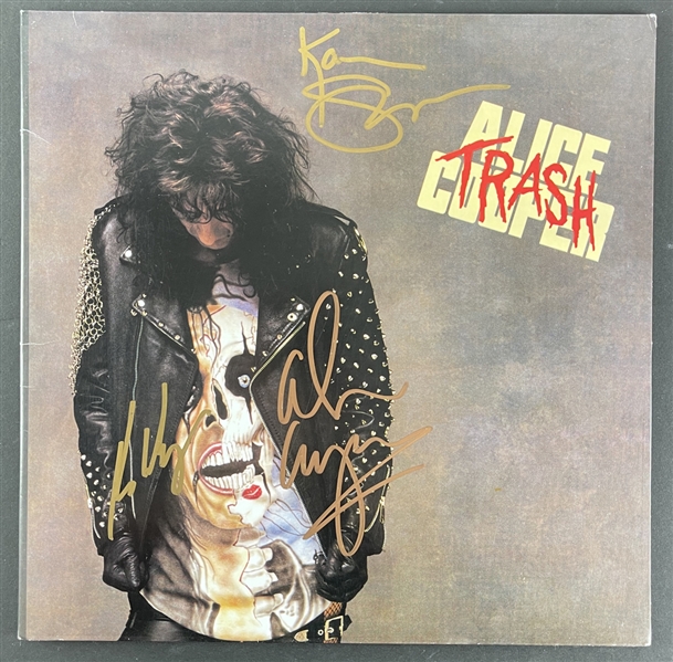 Alice Cooper, Kip Winger, & Kane Roberts Signed Trash Album Cover w/ Vinyl (Third Party Guaranteed)