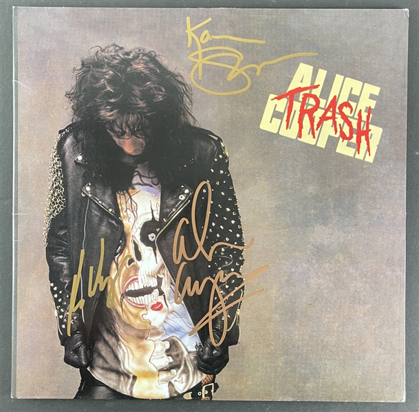 Alice Cooper, Kip Winger, & Kane Roberts Signed "Trash" Album Cover w/ Vinyl (Third Party Guaranteed)