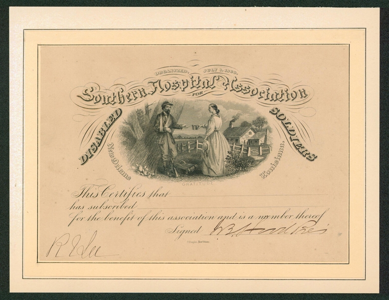 Civil War: Robert E. Lee & John Bell Hood Dual Signed Disabled Soldiers Membership Certificate (Beckett/BAS LOA)