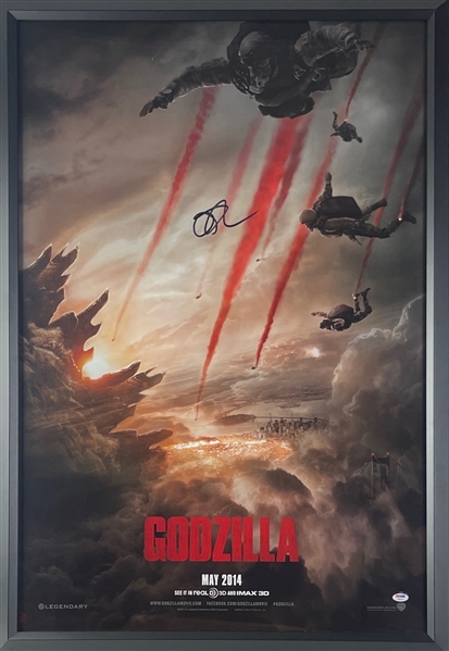 Godzilla : Aaron Taylor-Johnson Signed Movie Poster in Custom Framing (PSA/DNA COA)