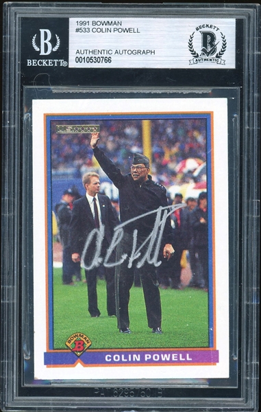 Colin Powell Signed 1991 Bowman #533 (BAS Encapsulated)