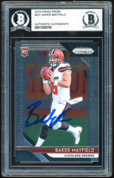 Baker Mayfield Signed 2018 Panini Prizm #201 Rookie Card (Beckett/BAS Encapsulated)