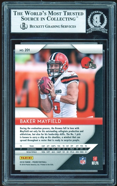 Baker Mayfield Signed 2018 Panini Prizm #201 Rookie Card (Beckett/BAS Encapsulated)