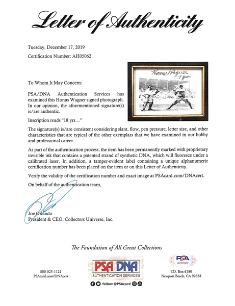 Honus Wagner Signed 3 x 4 Photo with 18 Yrs Inscription (PSA/DNA LOA)