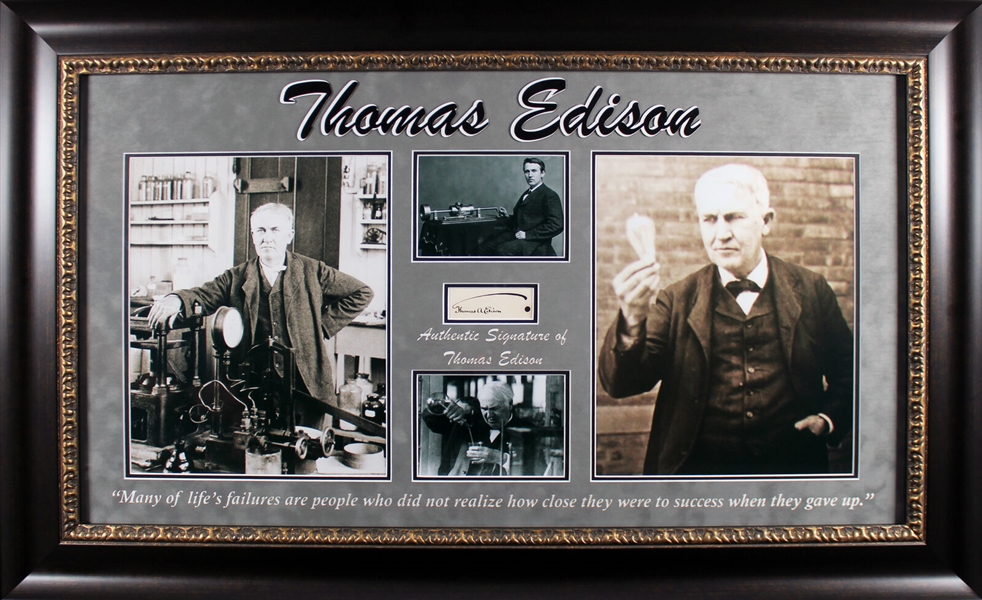 Thomas Edison Superb Signed Cut Segment in Custom Framed Display :: Beckett/BAS GEM MINT 10 Auto!