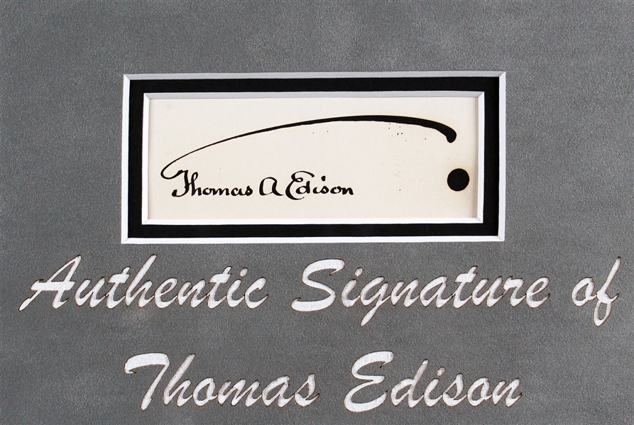 Thomas Edison Superb Signed Cut Segment in Custom Framed Display :: Beckett/BAS GEM MINT 10 Auto!