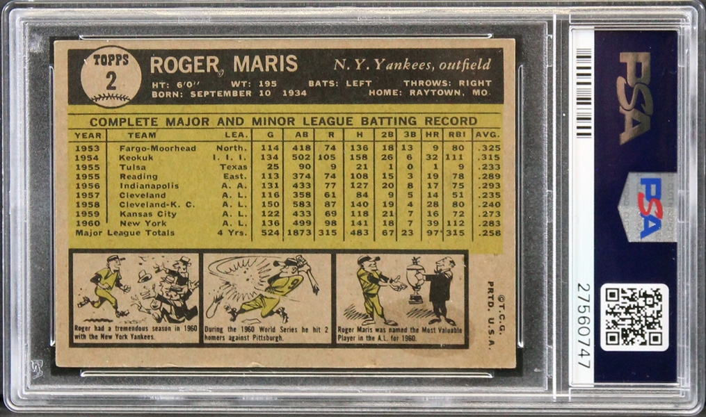 Roger Maris Signed 1961 Topps Baseball Card (PSA/DNA Encapsulated)