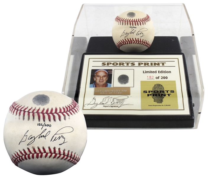 Gaylord Perry Signed Limited Edition ONL Baseball with Original Thumbprint in Custom Display (Beckett/BAS COA)