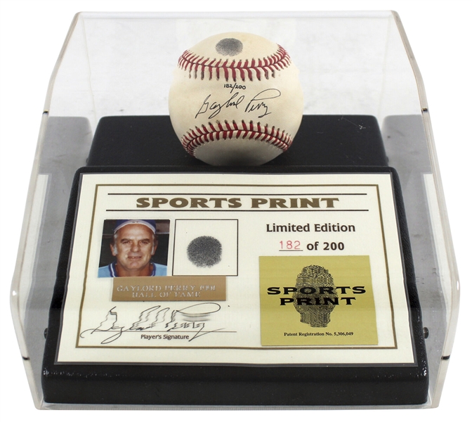 Gaylord Perry Signed Limited Edition ONL Baseball with Original Thumbprint in Custom Display (Beckett/BAS COA)