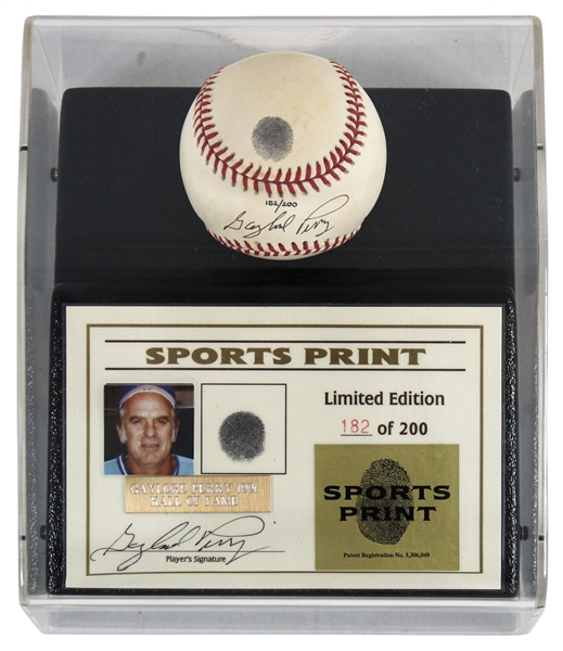 Gaylord Perry Signed Limited Edition ONL Baseball with Original Thumbprint in Custom Display (Beckett/BAS COA)