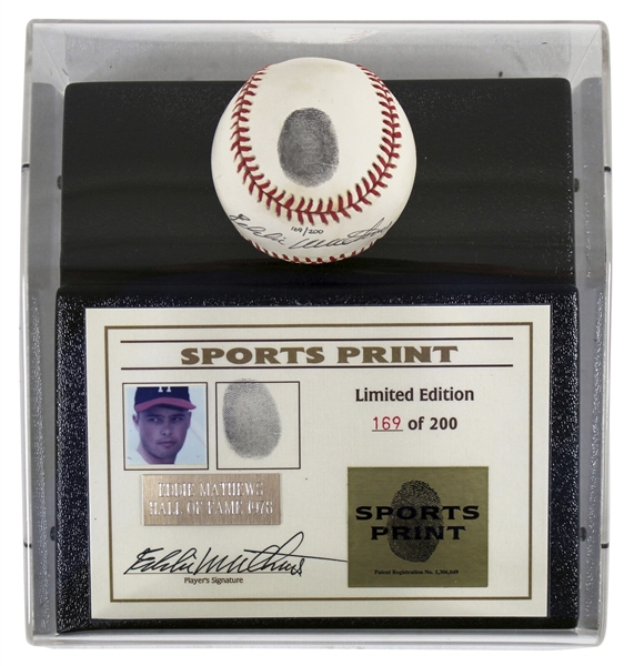 Eddie Mathews Signed Limited Edition ONL Baseball with Original Thumbprint in Custom Display (Beckett/BAS COA)