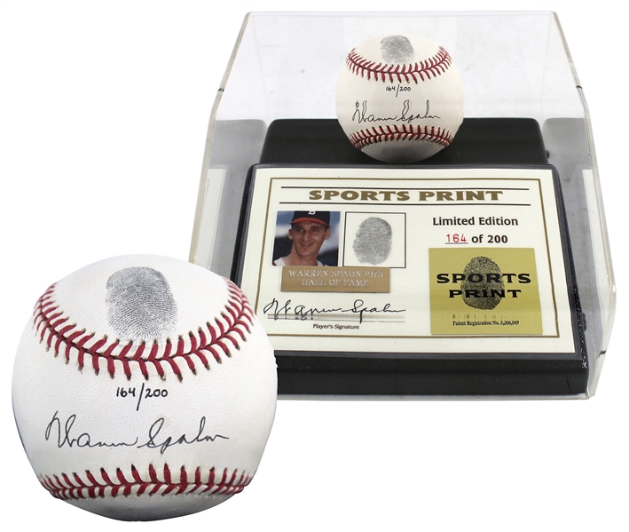 Warren Spahn Signed Limited Edition ONL Baseball with Original Thumbprint in Custom Display (Beckett/BAS COA)
