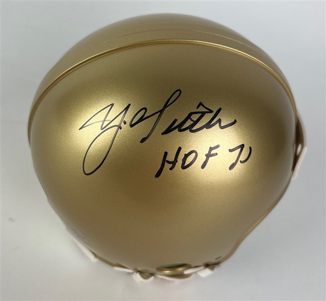 Y. A. Tittle Signed Riddell Gold Mini Helmet (JSA)