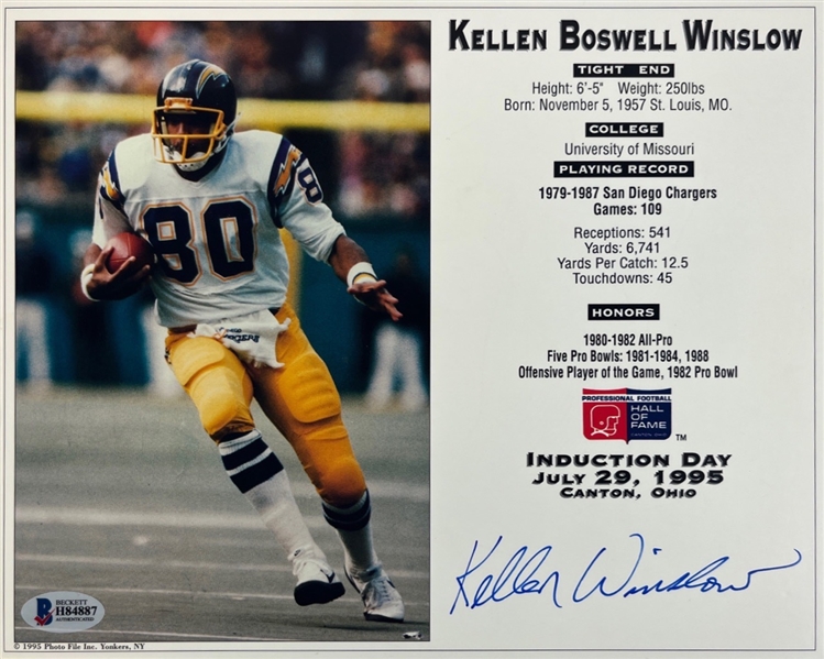 Kellen Winslow Signed 8 x 10 Induction Day Page (Beckett/BAS)