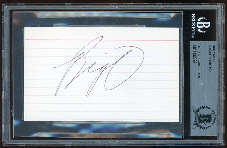 Oscar Robertson Signed 3 x 5 Card (Beckett/BAS Encapsulated)