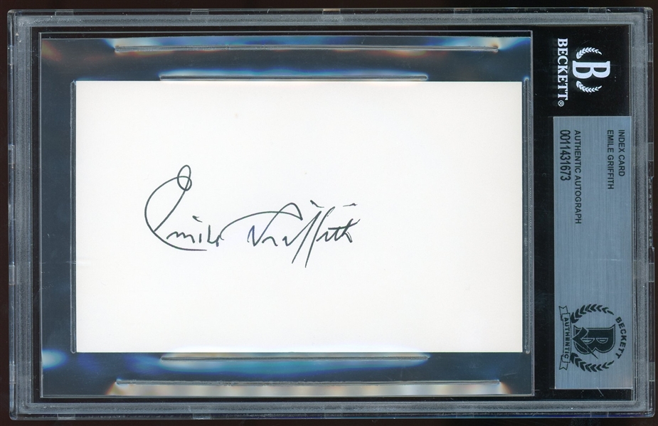 Emile Griffith Signed 3" x 5" Index Card (Beckett/BAS Encapsulated)