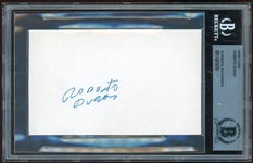 Roberto Duran Signed & Inscribed 3" x 5" Index Card (Beckett/BAS Encapsulated)