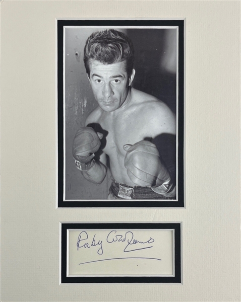 Rocky Graziano Signed 3 x 5 Index Card in Mounted Photo Display (JSA Sticker Only)